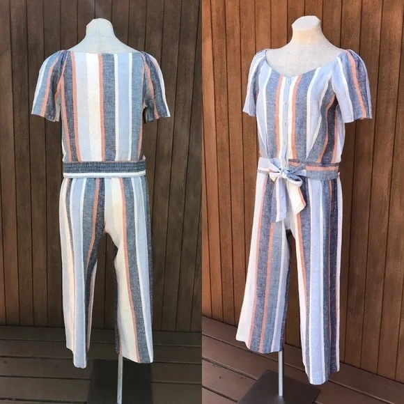 Drew Striped Linen Top & Cropped Pants Set Medium